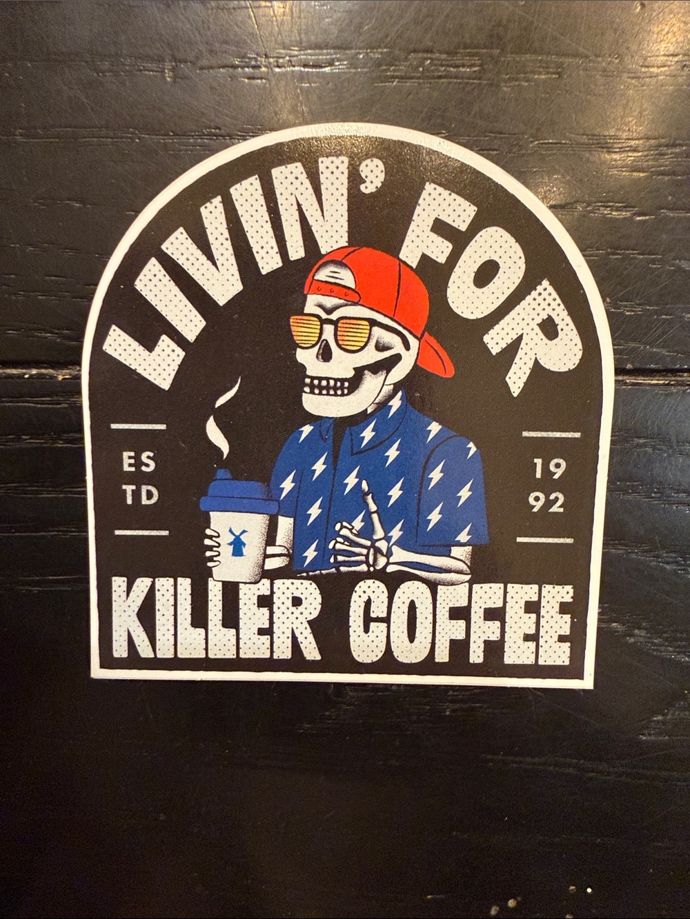 Dutch Bros Skull Sticker - Blue, Red & Yellow